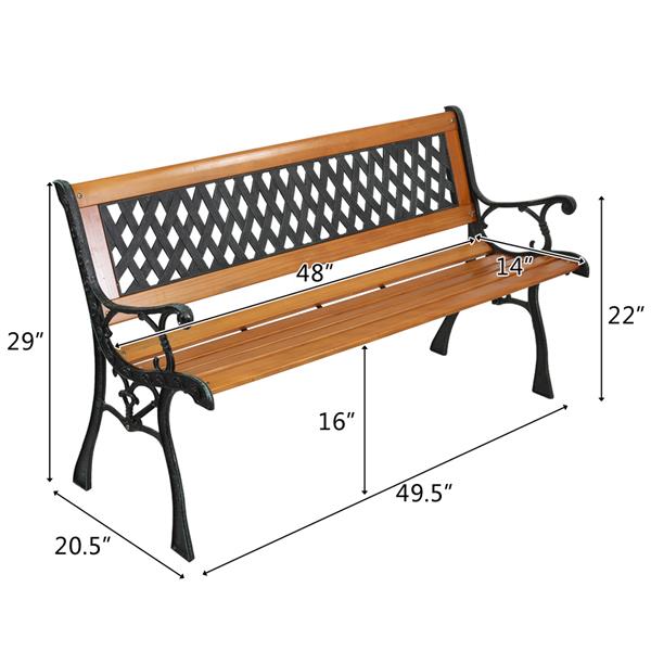 49&quot; Garden Bench Patio Porch Chair Deck Hardwood Cast Iron Love Seat Weave Style Back