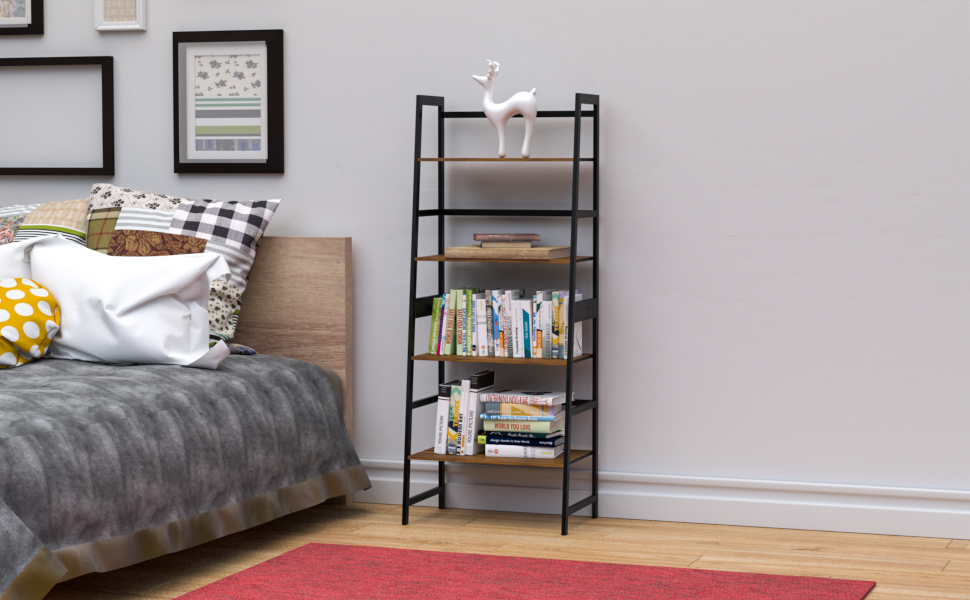 bookshelf shelf bookcase book case ladder black bamboo
