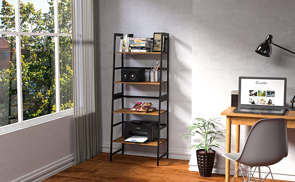 bookshelf shelf bookcase book case ladder black bamboo
