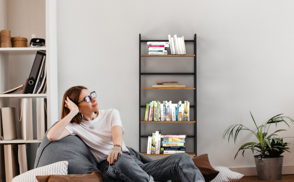 bookshelf shelf bookcase book case ladder black bamboo