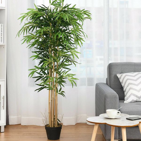 5 Ft Artificial Plant Bamboo Silk Tree Green Indoor-Outdoor Home Decorative Planter
