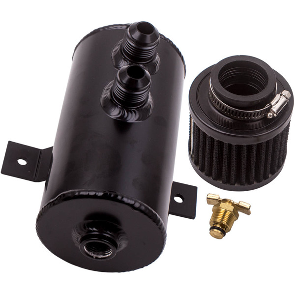 Baffled Engine Oil Catch Can 2x AN10 Twin Port Breather Filter Black 0.75L 750ml