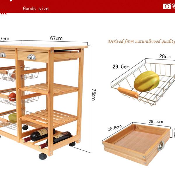 Kitchen &amp; Dining Room Cart 2-Drawer 3-Basket 3-Shelf Storage Rack with Rolling Wheels White