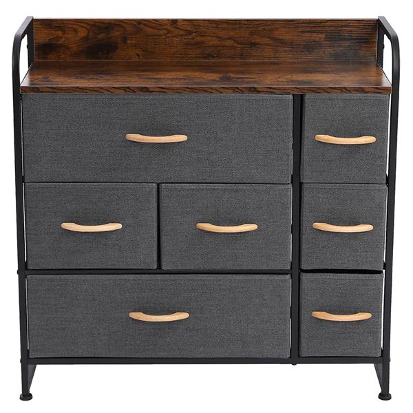 Drawer Dresser(Gray) Dresser Organizer with 7 Drawers, Fabric Dresser Storage Tower for Bedroom, Hallway, Entryway, Closets, Sturdy Steel Frame, Wood Top &amp; Handles