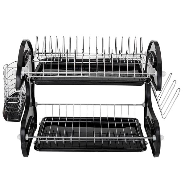 Multifunctional Dual Layers Bowls &amp; Dishes &amp; Chopsticks &amp; Spoons Collection Shelf Dish Drainer Black