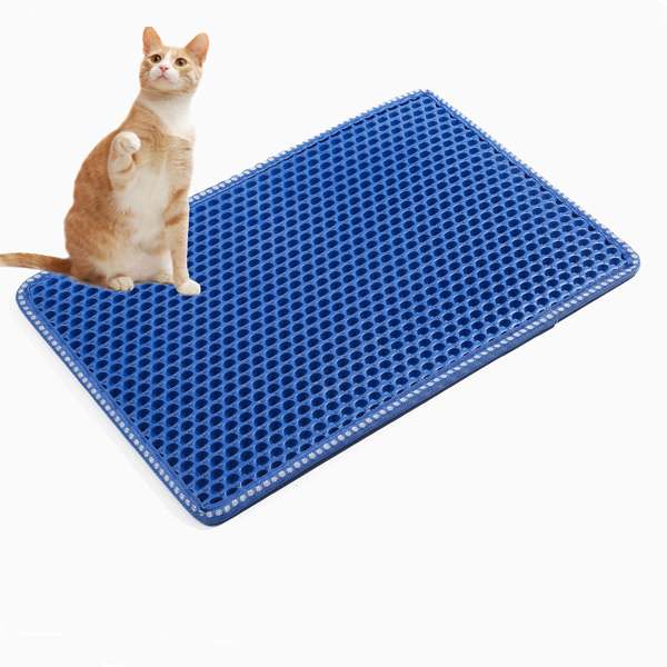 Cat Litter Mat, Kitty Litter Trapping Mat, Double Layer Mats with MiLi Shape Scratching design, Urine Waterproof, Easy Clean, Scatter Control  21&quot; x 14&quot;  Blue