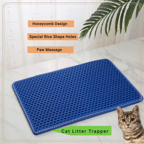 Cat Litter Mat, Kitty Litter Trapping Mat, Double Layer Mats with MiLi Shape Scratching design, Urine Waterproof, Easy Clean, Scatter Control  21&quot; x 14&quot;  Blue