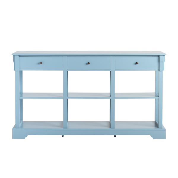 Console Sofa Table with Ample Storage, Retro Kitchen Buffet Cabinet Sideboard with Open Shelves and 3 Drawers, Accent Storage Cabinet for Entryway/Living Room Teal Blue Color
