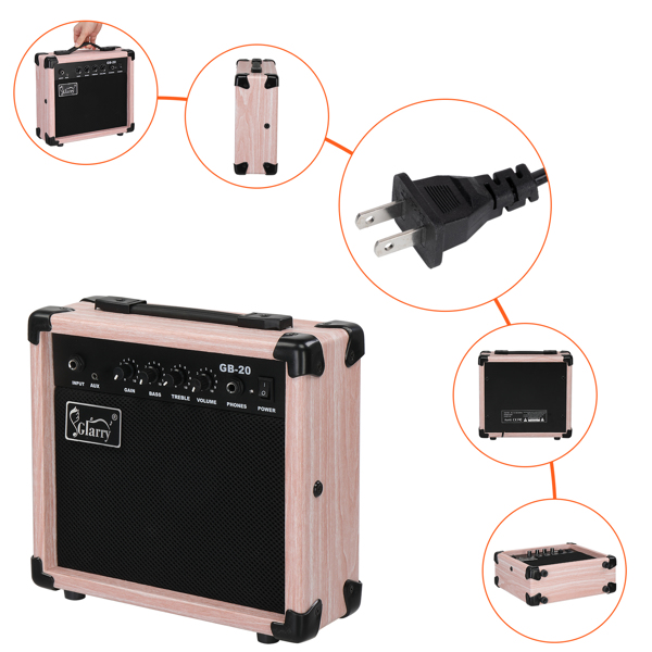 Glarry 20W GB-20 Electric Bass Guitar Amplifier Natural Color