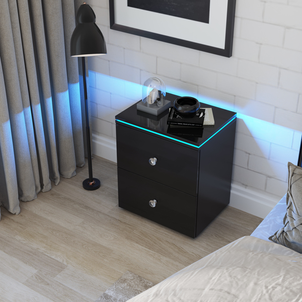 Modern High gloss UV Night Stand with 2 drawers &amp; LED lights