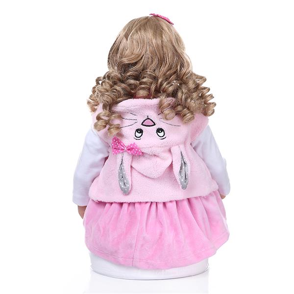 24&quot; Beautiful Simulation Baby Golden Curly Girl Wearing Pink Rabbit Clothes Doll