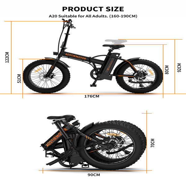 AOSTIRMOTOR Folding Electric Bicycle 500W Motor 20&quot; Fat Tire With 36V/13Ah Li-Battery