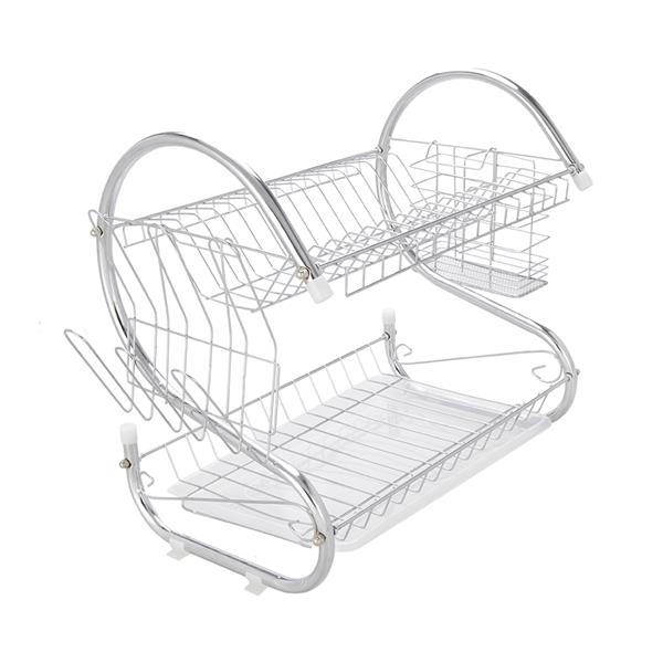 Multifunctional S-shaped Dual Layers Bowls &amp; Dishes &amp; Chopsticks &amp; Spoons Collection Shelf Dish Drai