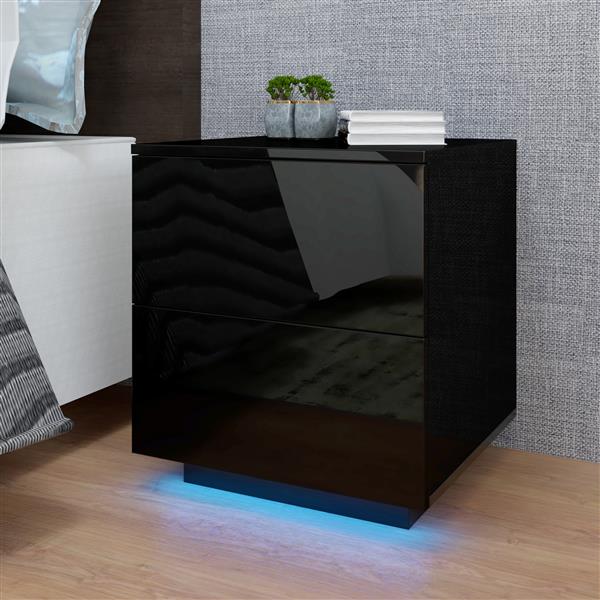 LED Double Side Cabinet Bedside Table Black