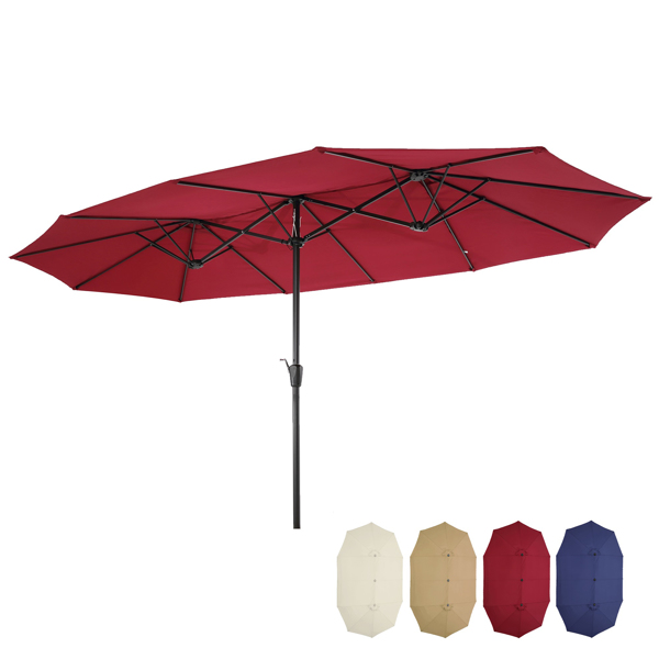 15x9ft Large Double-Sided Rectangular Outdoor Steel Twin Patio Market Umbrella w/Crank-Burgundy