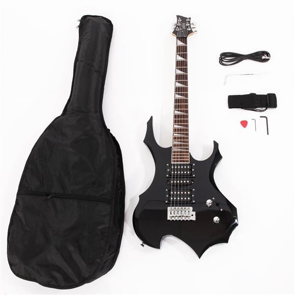 [Do Not Sell on Amazon]Glarry Flame Shaped Electric Guitar with 20W Electric Guitar Sound HSH Pickup Novice Guitar   Audio   Bag   Strap   Picks   Shake   Cable   Wrench Tool Black