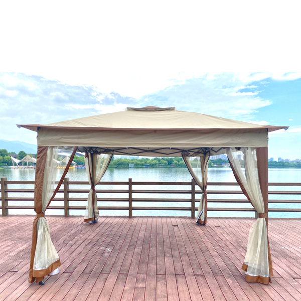 Outdoor 11x 11Ft Pop Up Gazebo Canopy With Removable Zipper Netting,2-Tier Soft Top Event Tent,Suitable For Patio Backyard Garden Camping Area,Coffee