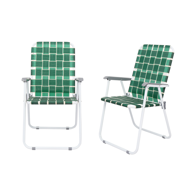 2pcs Steel Tube PP Webbing Bearing 120kg Folding Beach Chair Dark Green Strip