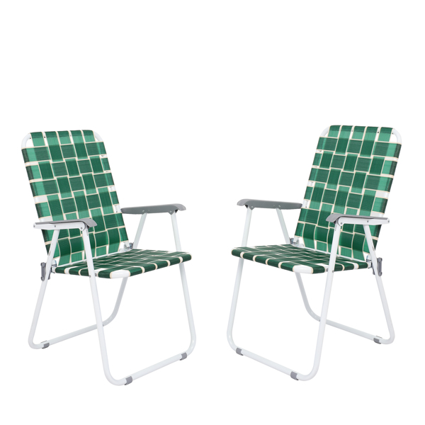 2pcs Steel Tube PP Webbing Bearing 120kg Folding Beach Chair Dark Green Strip