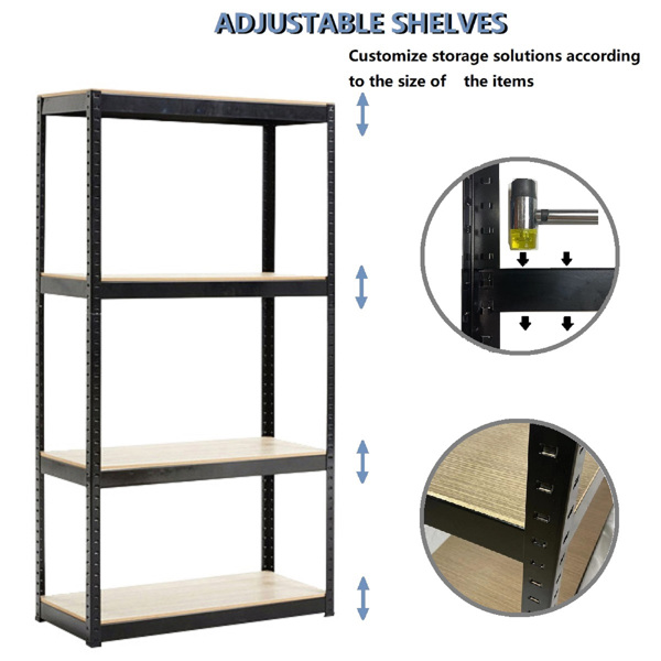 Storage Rack Shelving Unit Storage Shelf Steel Garage Utility Rack 4-Shelf Adjustable Shelves Heavy Duty Display Stand for Books, Kitchenware, Tools Bolt-Free Assembly 31.49&quot;x 14.47&quot;x 59 Black
