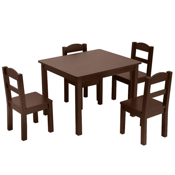 Kids Wood Table &amp; 4 Chairs Set Espresso