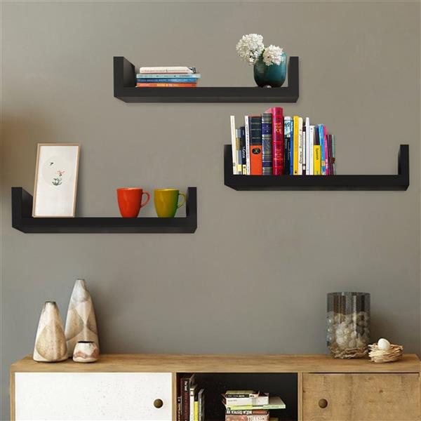 Set of 3 Floating Display Shelves Ledge Bookshelf Wall Mount Storage Home Dcor Black