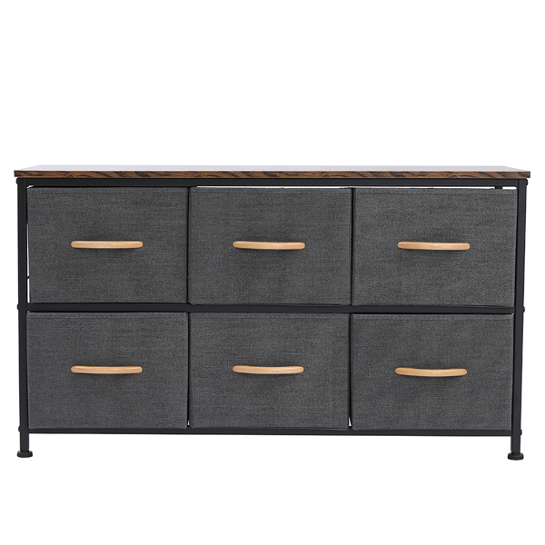 3-Tier Wide Drawer Dresser, Storage Unit with 6 Easy Pull Fabric Drawers and Metal Frame, Wooden Tabletop for Closets, Nursery, Dorm Room, Hallway,Gray