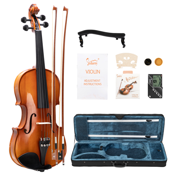 [Do Not Sell on Amazon] Glarry GV402 4/4 Acoustic Violin  Kit  Natural Varnish w/Square Case,  2 Bows, 3 In 1 Digital Metronome Tuner Tone GeneratorExtra Strings and Bridge