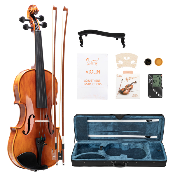 [Do Not Sell on Amazon] Glarry GV404  4/4 Acoustic Violin Kit Maple Pattern  Matt w/Square Case,  2 Bows, 3 In 1 Digital Metronome Tuner Tone GeneratorExtra Strings and Bridge