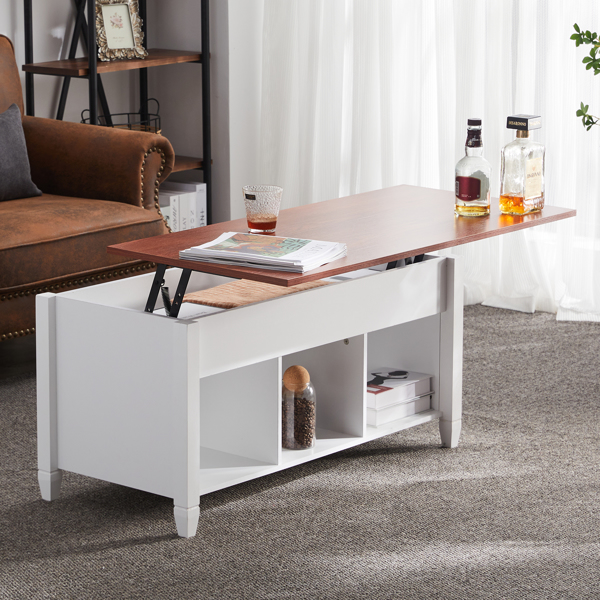 Lift Top Coffee Table Modern Furniture Hidden Compartment and Lift Tabletop Brown White