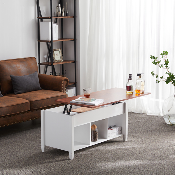 Lift Top Coffee Table Modern Furniture Hidden Compartment and Lift Tabletop Brown White