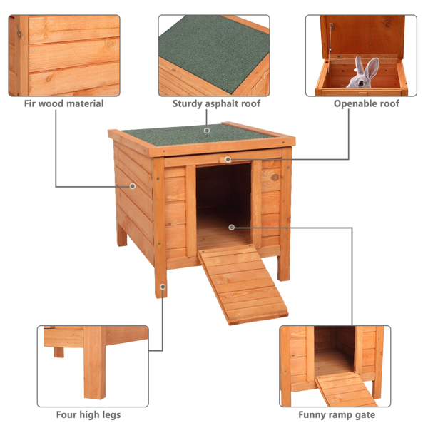 20&quot; Wooden Waterproof Rabbit Hutch Pet Bunny Small Animal House Habitat Natural Wood Color