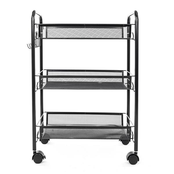 Exquisite Honeycomb Net Three Tiers Storage Cart with Hook Black