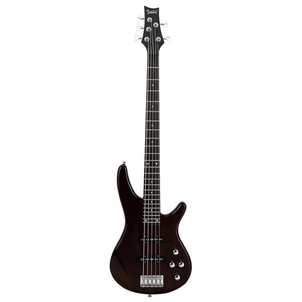 [Do Not Sell on Amazon]Glarry GIB Electric 5 String Bass Guitar Full Size Bag   Strap   Pick   Connector   Wrench Tool Earth Brown