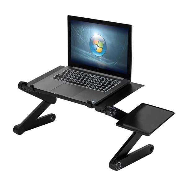 360-Degree Rotation Multifunctional Portable Folding Table with Fan &amp; Mouse Black
