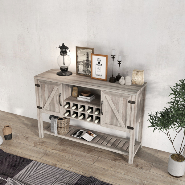 52 Inch Console Cabinet / Storage Cabinet With Wine Racks Dining Living Room,Grey Walnut