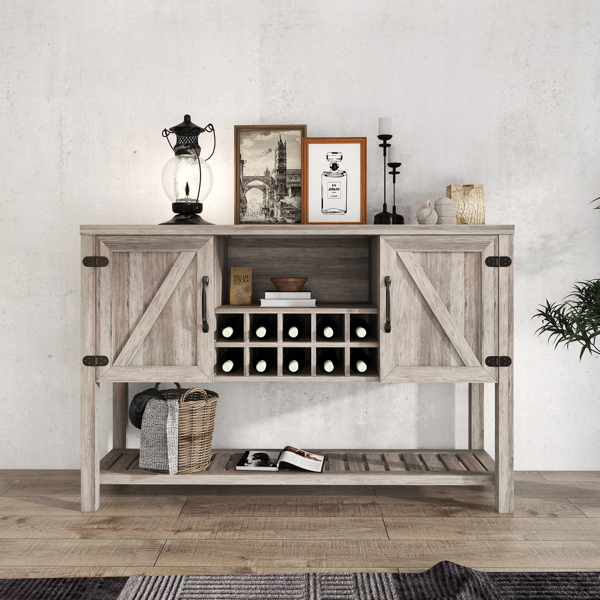 52 Inch Console Cabinet / Storage Cabinet With Wine Racks Dining Living Room,Grey Walnut