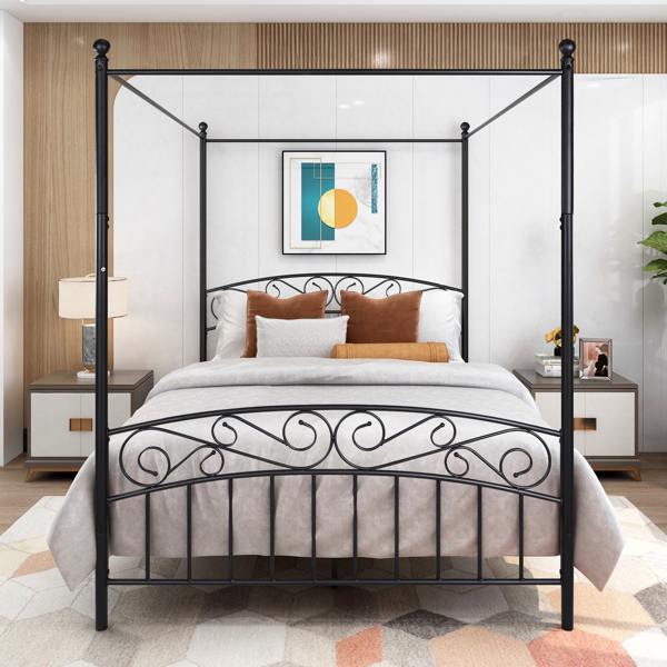 4-Post Metal Canopy Bed Frame Queen Size Vintage style