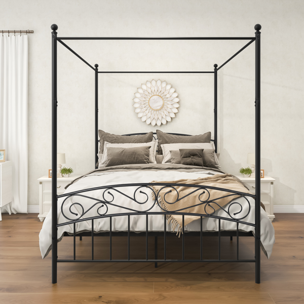 4-Post Metal Canopy Bed Frame Queen Size Vintage style