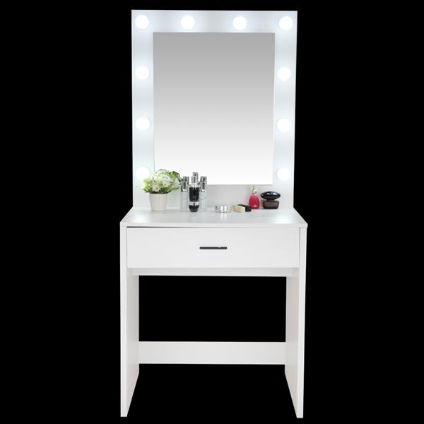 FCH Large-Mirror Single-Drawer Dressing Table With Light Cannon White