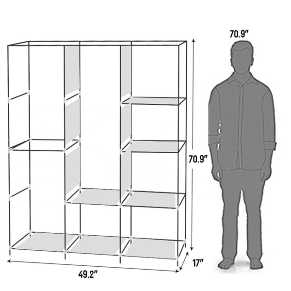 71&quot; Portable Closet Wardrobe Clothes Rack Storage Organizer with Shelf Gray