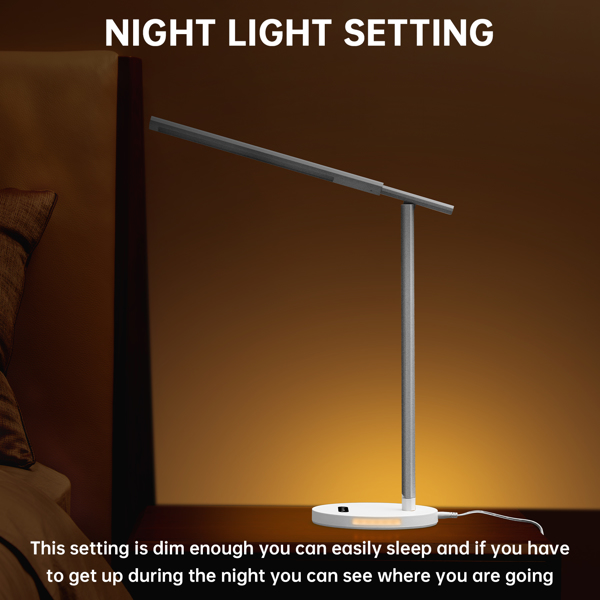 Desk Lamp for Home Office, Modern Table Lamp for Living Room Touch Control Led Desk Lamp with Night Light, Eye-Caring Reading Lamp 3 Temperature Modes, 350 Lumens, Silver