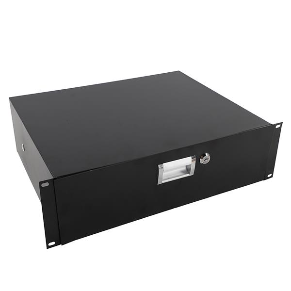 19&quot; 3U Steel Plate DJ Drawer Equipment Cabinet with Keys Black