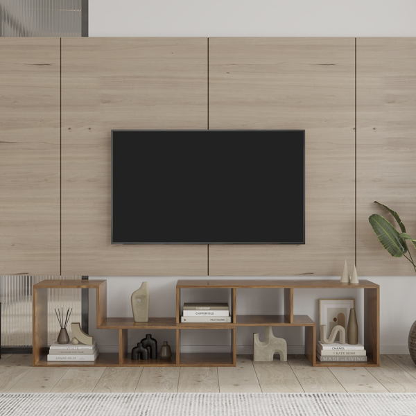 Double L-Shaped TV StandDisplay Shelf Bookcase for Home Furniture,Walnut