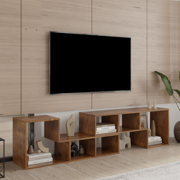 Double L-Shaped TV StandDisplay Shelf Bookcase for Home Furniture,Walnut