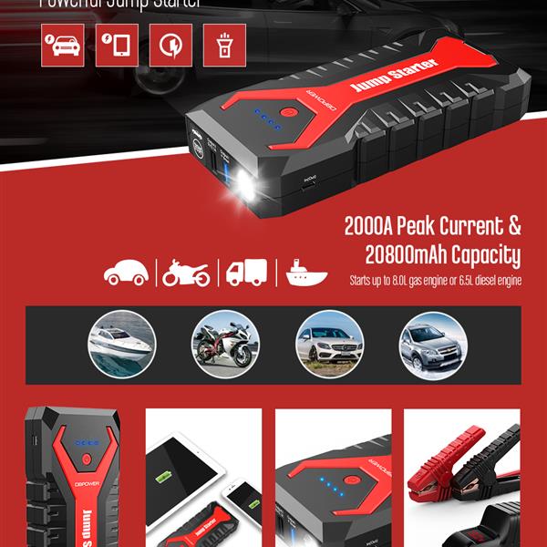DBPOWER 2000A 20800mAh Portable Car Jump Starter (up to 8.0L Gas/6.5L Diesel Engines) Auto Battery Booster Pack  (The product has a risk of infringement on the Amazon platform)