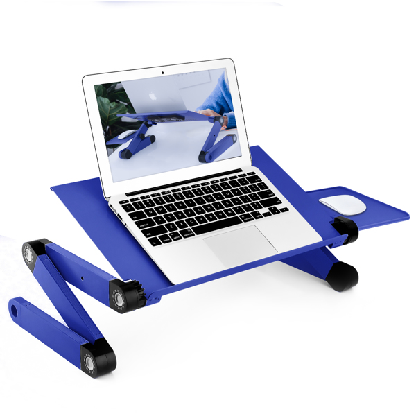 Adjustable Laptop Stand Laptop Desk with 2 CPU Cooling USB Fans for Bed Aluminum Lap Workstation Desk with Mouse Pad, Foldable Cook Book Stand Notebook Holder Sofa, Blue