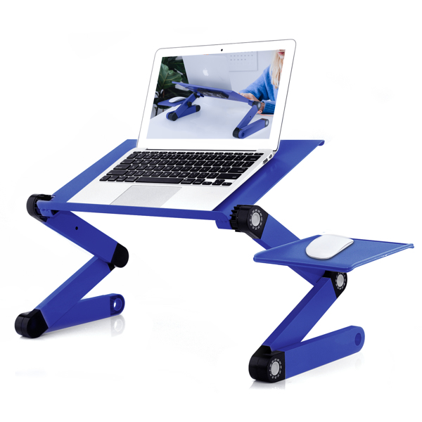 Adjustable Laptop Stand Laptop Desk with 2 CPU Cooling USB Fans for Bed Aluminum Lap Workstation Desk with Mouse Pad, Foldable Cook Book Stand Notebook Holder Sofa, Blue