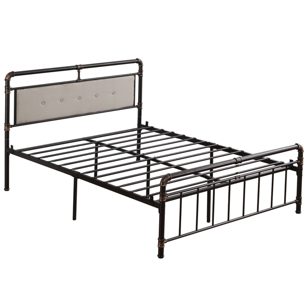 Single-Layer Bed Head and Soft Bag Pull Buckle Bed End Standpipe Water Pipe Bed Queen Black Gold-Painted Iron Bed