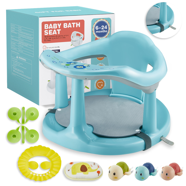 Baby Bath Seat,Baby Bath Chair, Newborn Shower Seat Bathtub Seat Cushion Children's Wrap-Around Shower Chair for 6 Months&amp;Up (Cyan)